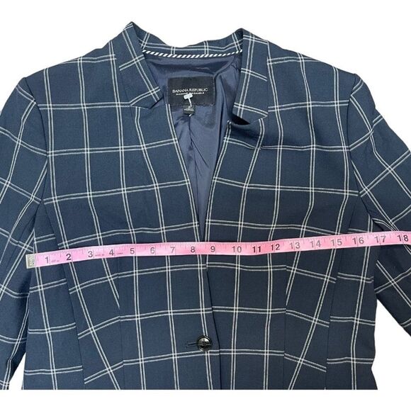 Banana Republic NWOT Blue Window Pane Print Flare Sleeve Washable Blazer Size 8 - Picture 5 of 9